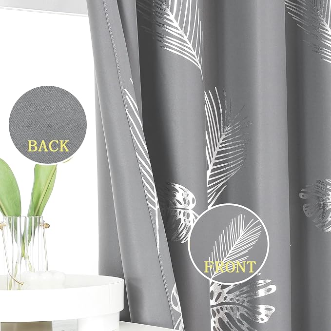 Grey and Silver Blackout Curtains 2 Panels Window Curtain Panels - Image 3