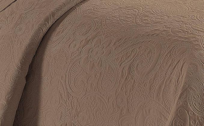 Linen Plus Embossed Coverlet Bedspread Set Oversized Solid Taupe Full/Queen Bed - Image 2