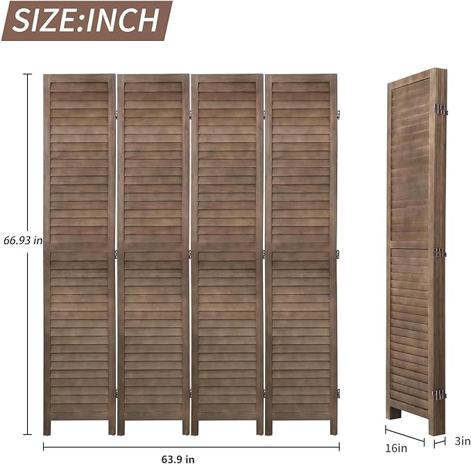 BLKMTY Room Divider 4 Panel Folding Screen Wood Screen Dividers 5.6ft Tall - Image 2