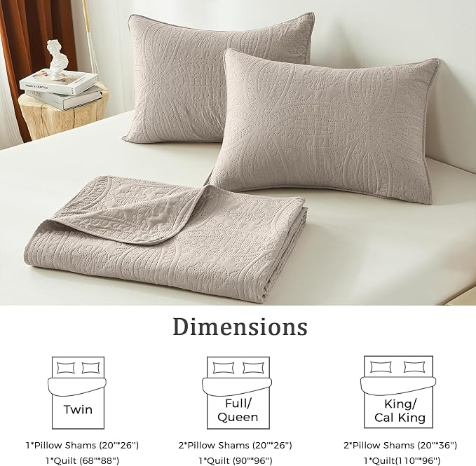 akkialla Taupe Twin Quilt Set, Ultrasonic Lightweight Bedspread Coverlet - Image 6