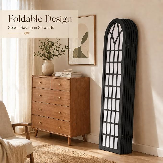 6 Panel Shoji Room Divider Folding Privacy Screen Black | Freestanding - Image 5