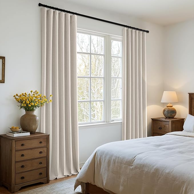 MIULEE 100% Blackout Back Tab Pleat Linen Curtains 50" Wx84 L, Thick Faux Linen - Image 2