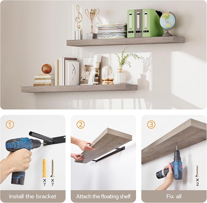 HOOBRO Floating Shelves for Wall, Wall Mounted Shelf Set of 2, 39.4" Hanging - Image 7