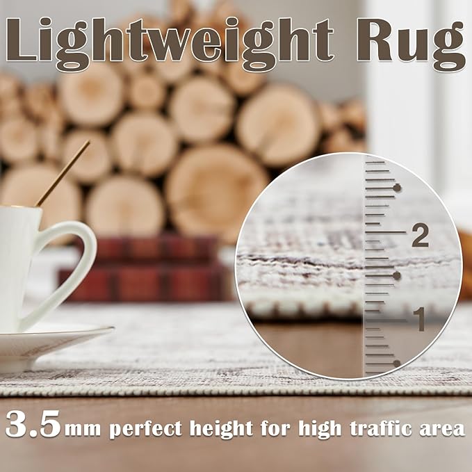 jinchan Lima Round Rug 6ft Vintage Machine Washable Area Rug Indoor Circle 6' Ultra-Thin Non-Slip Floral Print Carpet for Farmhouse Entryway Dining Room Living Room Bedroom Office (6'Round, Taupe)
