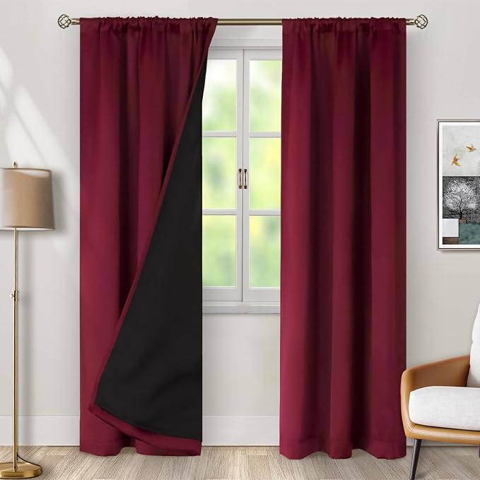 BGment Burgundy Red 100% Blackout Curtains - Image 2