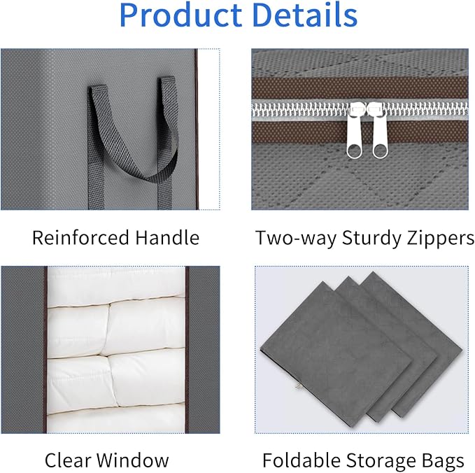 Blanket Storage Bags 120L for Comforter Clothes Bedding Sheet Grey | Breathable - Image 7