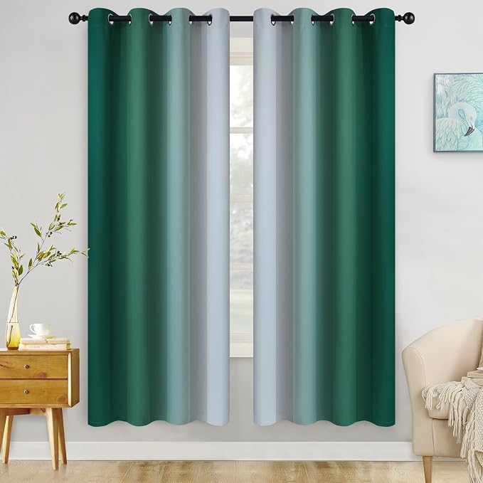 COSVIYA Curtains & Drapes Grommet Ombre Dark Green Curtains W52 x L72 Inch | by COSVIYA