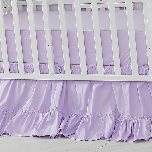 Brandream Crib Bed Skirt for Baby Girls Boys Purple Boho Bohemian Solid Cotton Toddler Bedskirt Farmhouse Chic Ruffle