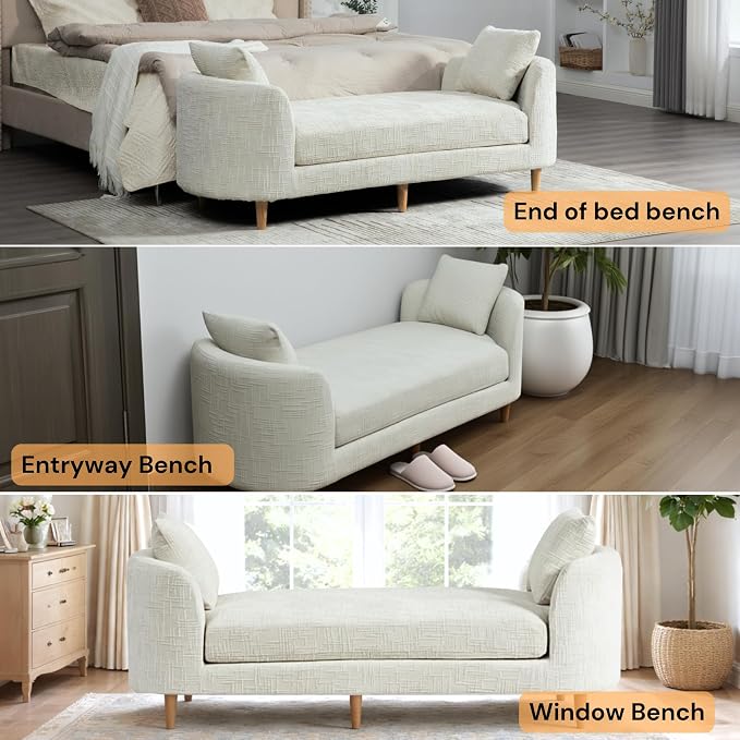 77.2" Oversized Chaise Lounge, Curved Soft End of Bed Bench - Image 7