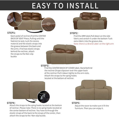 Easy-Going 6 Pieces Recliner Loveseat Stretch Sofa Slipcover Sofa Cover Furniture Protector Couch Soft with Elastic Bottom Kids, Spandex Jacquard Fabric Small Checks Tan