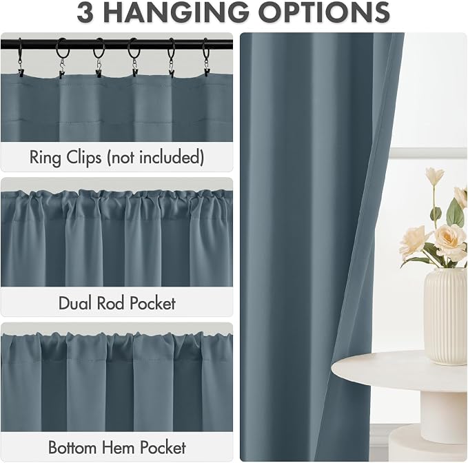 MIULEE 84 Inch Length Grey Blue Blackout Bedroom Curtains Set of 4 | Thermal - Image 3