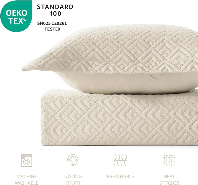 EXQ Home Twin Quilt Set Lightweight Squares Pattern Beige Bedding Set | Soft - Image 4