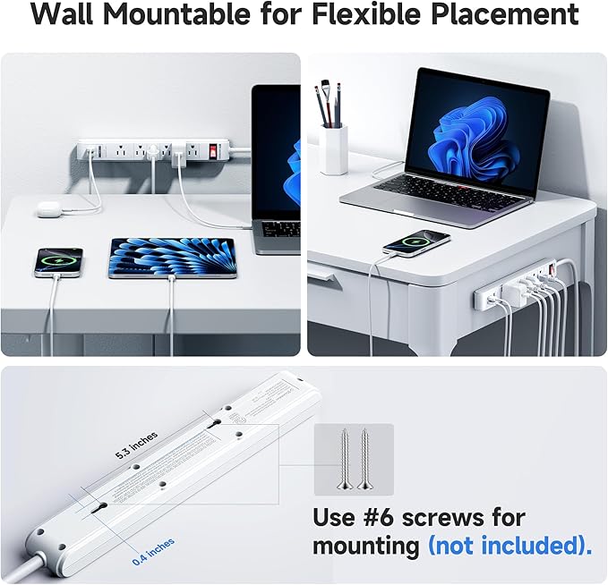 [ETL Listed] Cable Matters 2-Pack 6-Outlet Surge Protector Power Strip with USB Ports - 12ft, Long Extension Cord, Surge Protector with USB Ports, White