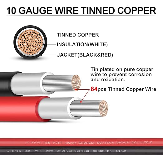 Solar Panel Wire - iGreely 200Ft 10 Gauge 10AWG Tinned Copper PV Wire Solar Panel Extension Cable UV Resistant Cable for Boat Marine Automotive RV Solar Panel Outdoor - Black