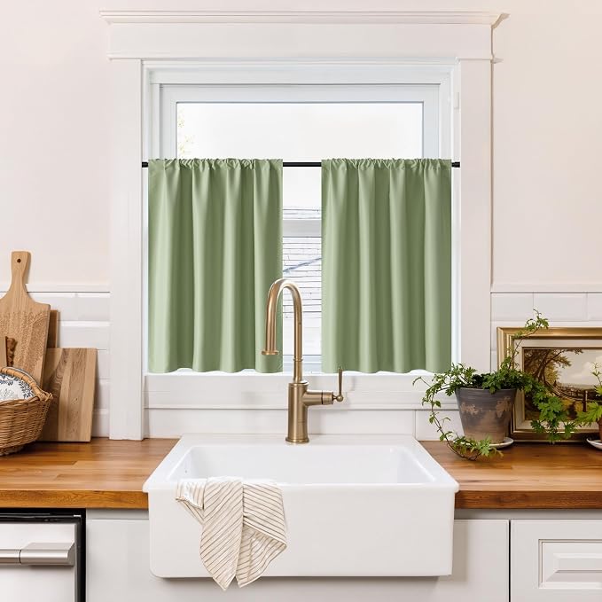 RYB HOME 100% Blackout Basement Curtains 24 inches Long, Heat & UV Blocking | by RYBHOME