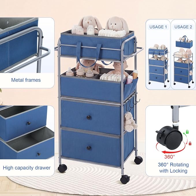 FoldTier 3In1 Baby Diaper Caddy Organizer Cart 4 Tier Large Capacity Metal - Image 3