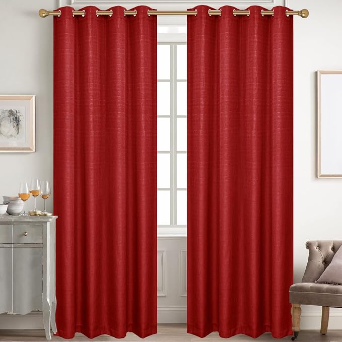 Diraysid 100% Blackout Curtains Red Linen Curtains - Image 2