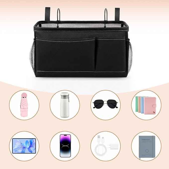 Bedside Caddy for Dorm Bed, Bedside Storage Bag Hanging Organizer | Metal Frame - Image 8