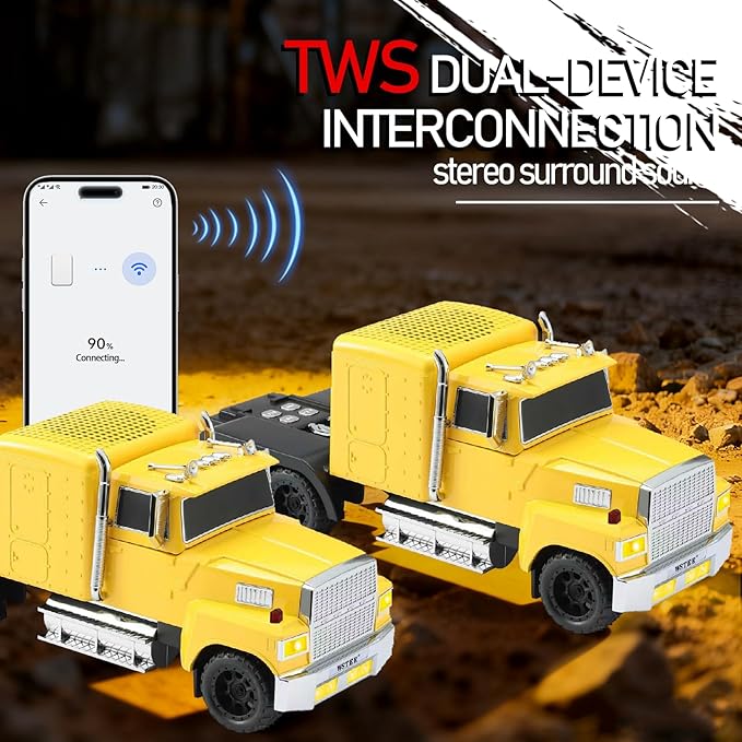 WSTER American Truck Bluetooth Speaker with HD Sound, TWS Pairing, LED Party Light, Operation Panel, Built-in Mic, Portable Car Model Speaker for Parties, Beach, Outdoor Activities (Yellow)