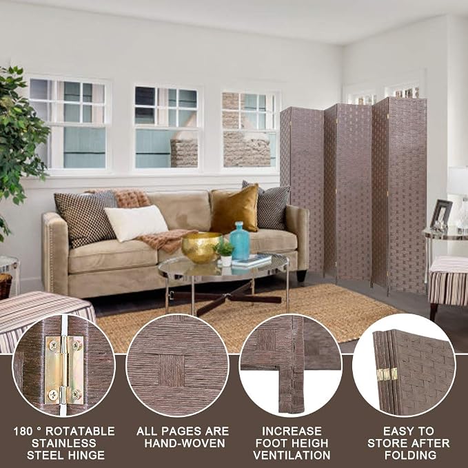 Room Divider Wood Screen 6 Panel Folding Portable Partition Screens Wooden Mesh - Image 3