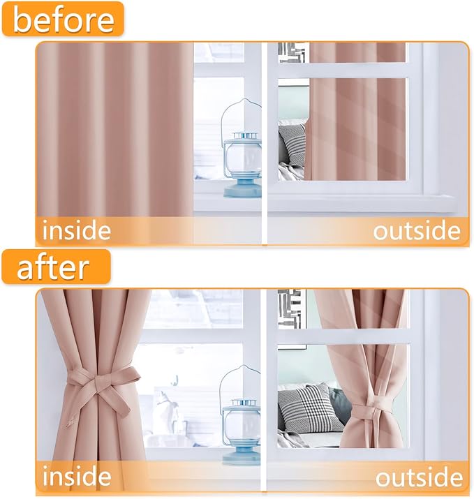 Blackout Curtains for Bedroom, 42 x 63 Inches Length, Blush 2 Panels | Thermal - Image 4