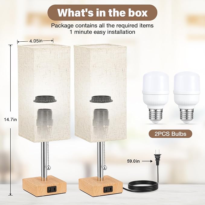 Bedside Lamp for Bedroom Set of 2 - Image 4