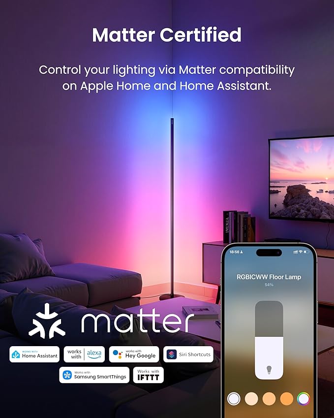 SwitchBot Smart RGBICWW Voice/APP Controlled Floor Lamp with Matter, Warm & Cool White, Alexa-Compatible Lamp, Works with Apple Home, Google Home – 1200lm Music Sync, Lamp for Living Room for Bedroom