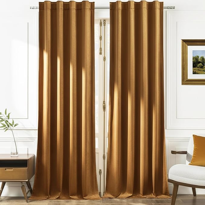 Timeper Gold Brown Velvet Curtains W42 x L84 inches 2 Panels, Light Blocking by Timeper