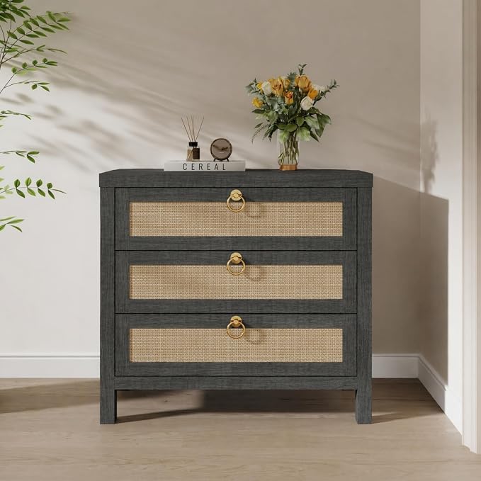 Eclatara Large Rattan Night Stand Set of 2 Boho Nightstand - Image 5
