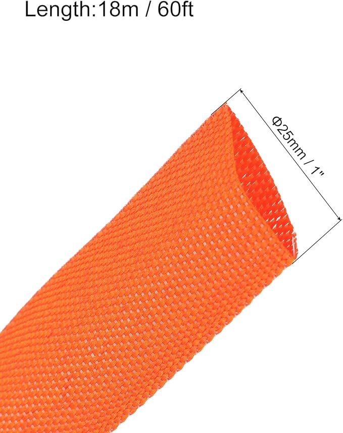 MECCANIXITY Braided Cable Sleeves Heat Shrinkable Fabric Sleeving, 1" 60ft Orange 2:1 Ratio Heat Shrinkable Cord Protector for Harness Cable, Network Cable Protection, Cable Management