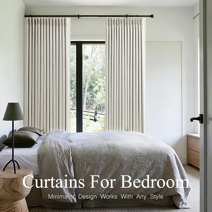 Pinch Pleated 90 Inch Curtains 100% Blackout Linen Curtain - Image 6