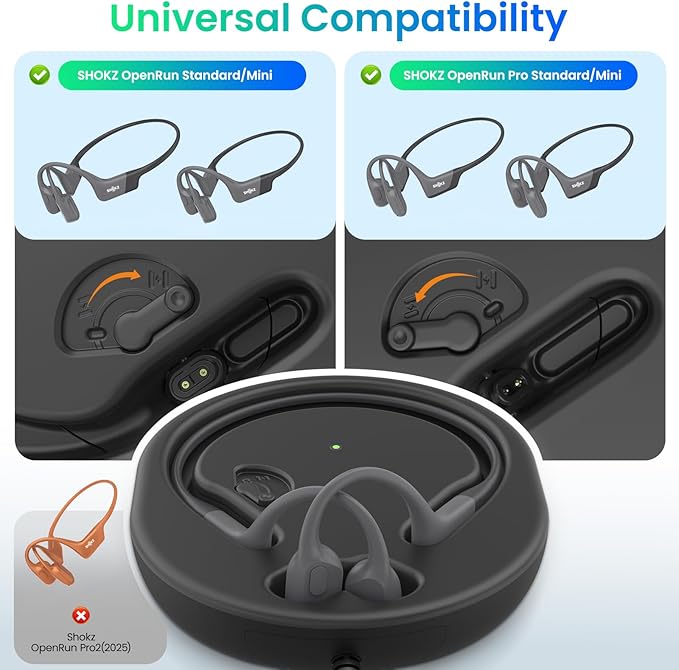 3 in 1 Wireless Charging Station Compatible with Shokz Headphones, FEFAIA Fast Charging Case Built in 2000mAh, Magnetic Charger Stand Dock Cord Charging Cable for Shokz OpenRun/Pro, OpenRun/Pro Mini
