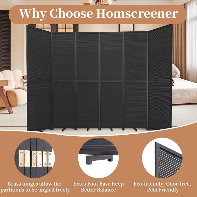 Room Divider Folding Privacy Screens, Hand-Made Natural Bamboo Room Dividers | - Image 3