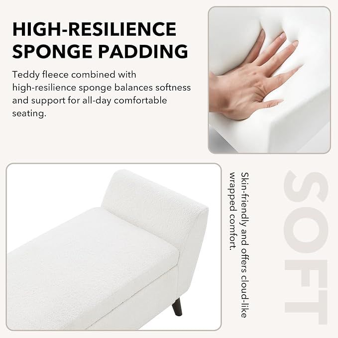 60" Wide Storage Ottoman Bench, Teddy Upholstered End of Bed Bench - Image 4
