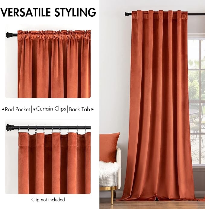 MIULEE Velvet Curtains Extra Wide 66x84 inches Fall Burnt Orange Curtains | - Image 2