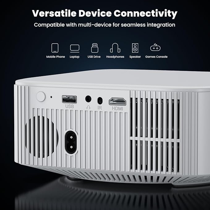 [1500 ANSI/Built-in APPs] Smart Projector with Wifi and Bluetooth: NICPOW 4K Outdoor Projector, Compatible with Netflix, Auto Focus & Keystone, Portable Proyector for Home & Outdoor Use, White