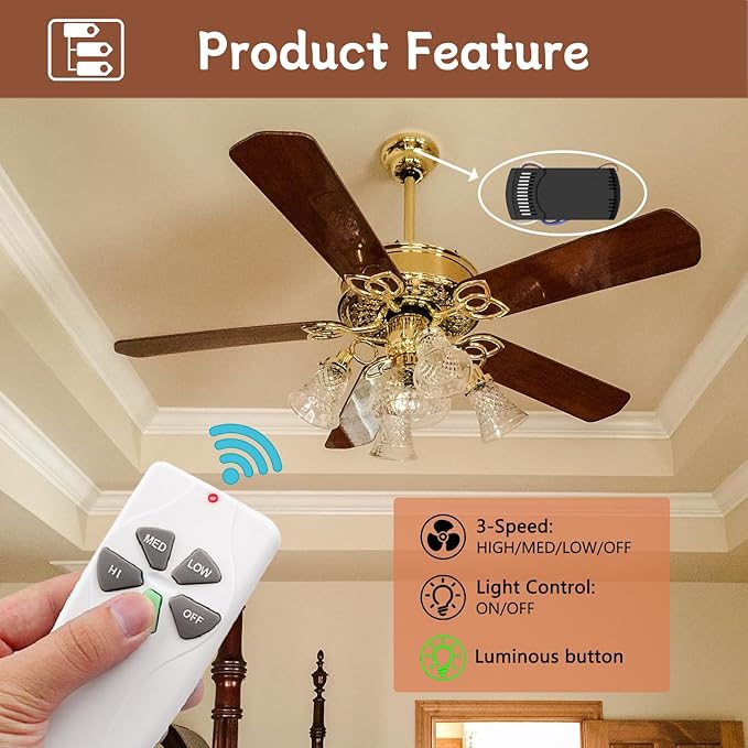 Universal Ceiling Fan Remote Control Kit,Replacement for Harbor Breeze,Hunter,Hampton Bay,Litex,3-Speed,Light Control, with Receiver FAN28R,Replace UC7030T FAN-53T 2AAZPFAN-53T FAN-11T KUJCE9103