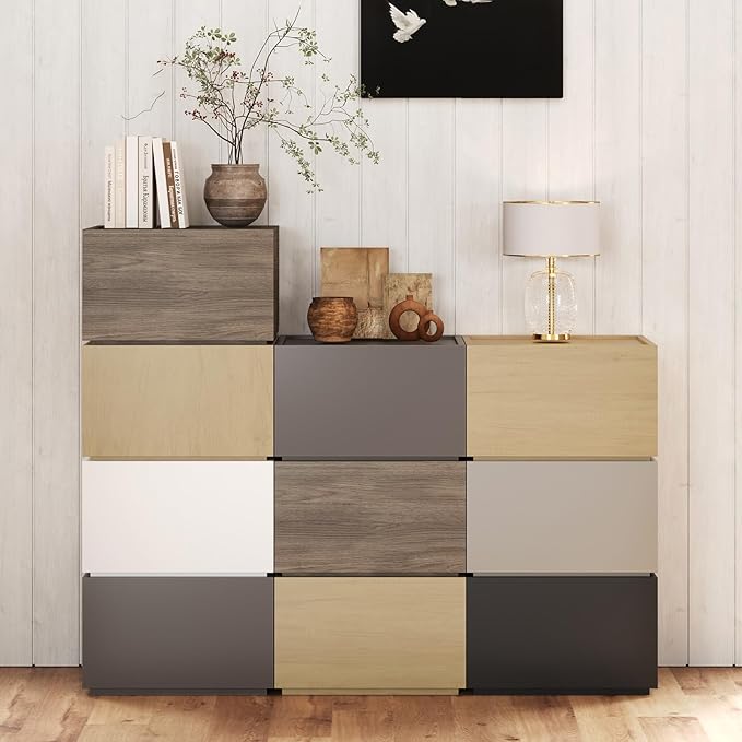 Stackable Storage Drawers, Wooden Drawer Storage Organizer, Modern Nightstands with Wooden Drawers, Small Storage Cabinet, Modular Design, Available in 2 Sizes for Versatile Use White Large