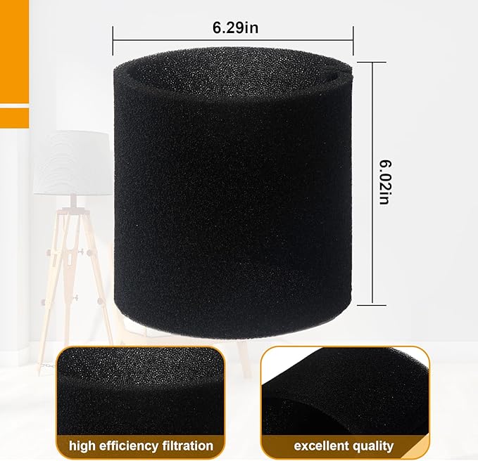 Filter Replacement 90585 Foam Sleeve for Shop Vac Wet Dry Vacuums 90304 90350 90333，VF2002 Reusable Dry Vac 9010700 Filter, Fits Most 5 Gallon Up Wet Dry Vacuum Cleaners