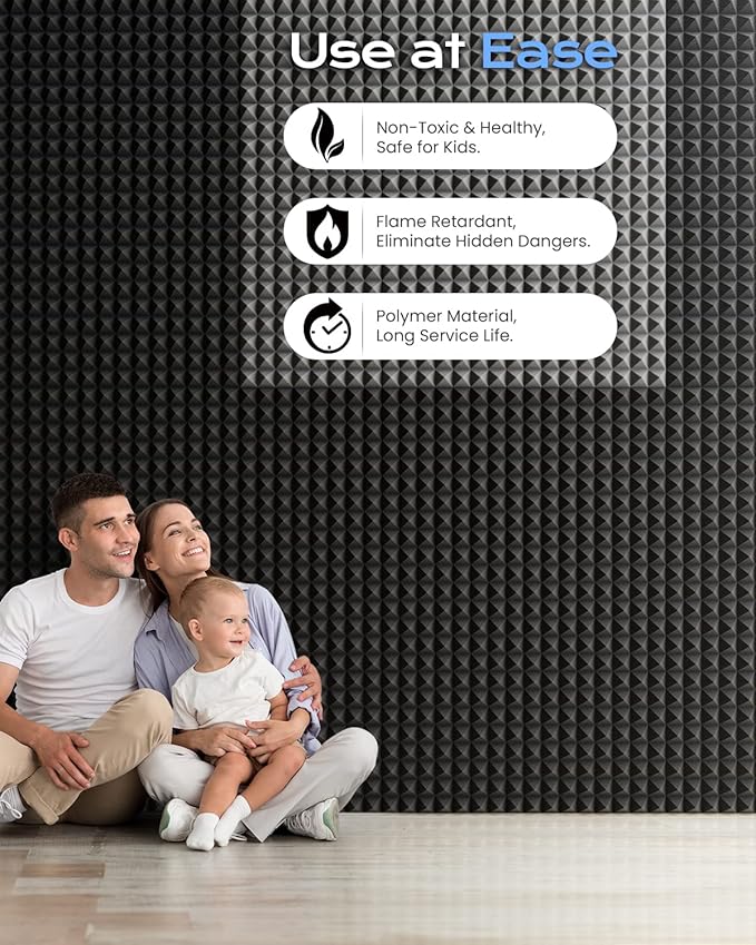 Sonicism Sound Proof Foam Panels for Walls Self-Adhesive 12 Pack Pyramid 1" X 12" X 12" Soundproof Wall Panels High Density Acoustic Panels Foam Fast Expand,Sound Absorption & Decoration,Gray