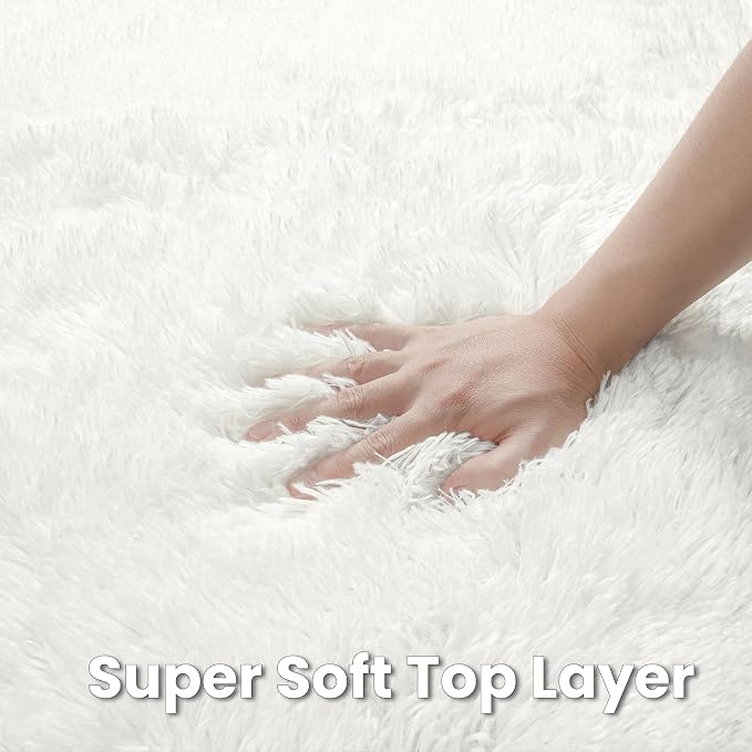 White Round Fluffy Rug 5ft Plush Fuzzy Shaggy Carpet | Soft Rugs - Image 6