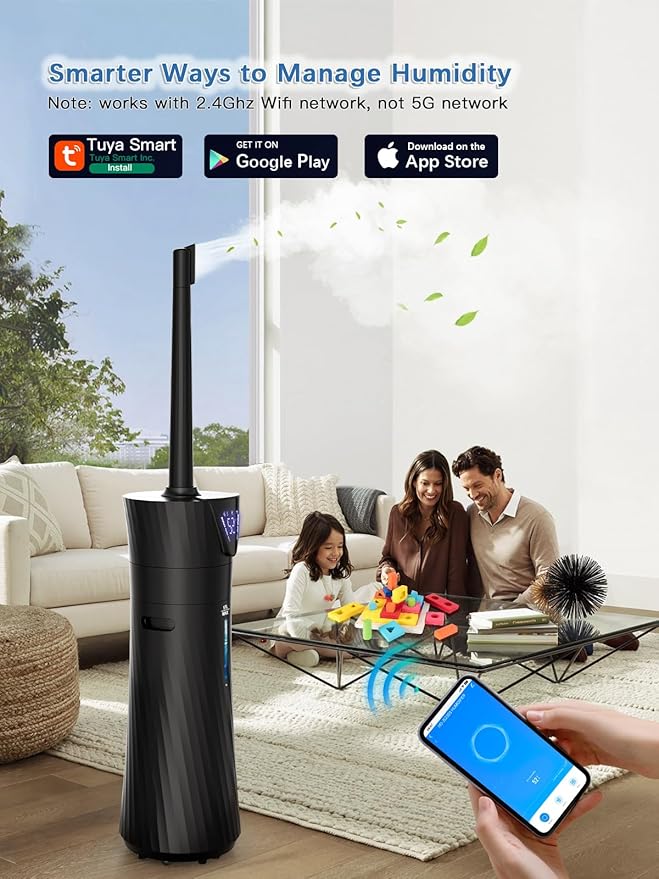 MONISEN 17L/4.5Gal Humidifier Large Room, Smart Quiet Ultrasonic Cool Mist Humidifiers for Bedroom, Covers 2000ft², 56H Runtime, 24H Timer, 3 Mist Modes Humidifiers for Home, Office, Plants, Black