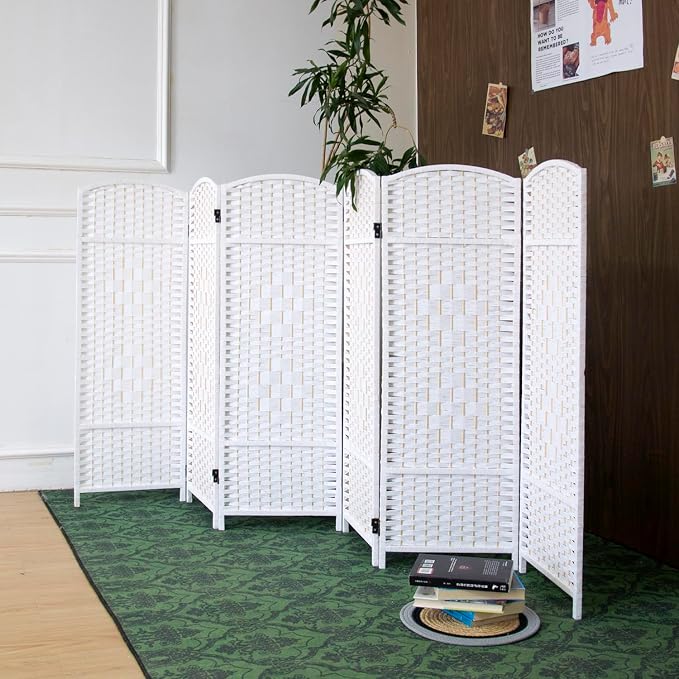 6-Panel Short Room Divider, 3.9 ft Freestanding Partition Wall, Natural White - Image 2
