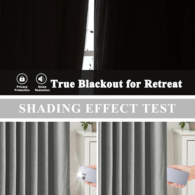 Vision Home Pinch Pleated Dark Grey Blackout Curtains 95 inch Linen Blended - Image 4