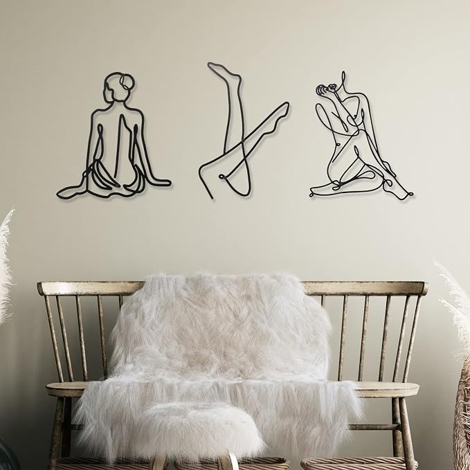 Photect 3 Pcs Metal Wall Art Decor Minimalist Abstract Woman Wall Art Metal - Image 2