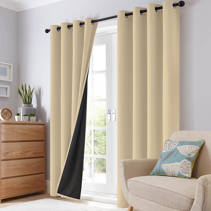 SimpleHome Beige 100% Blackout Curtains Room Darkening Living Room 90 Inch | - Image 8