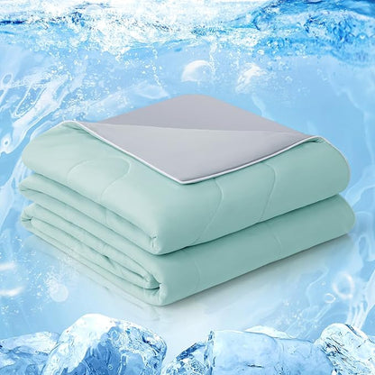 EASELAND Cooling Comforter Queen, Cold Touch Fabric Absorbs Body Heat, Double-Sided Cool Design Soft Fluffy Cooling Blanket for Night Sweats Hot Sleeper (Green, Queen(90"x90"))