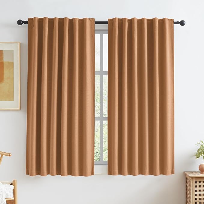 Burnt Orange Blackout Linen Curtains Short 2 Panels Set 45 Inch Length by KEQIAOSUOCAI
