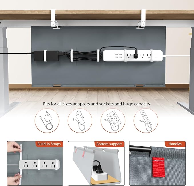 Univivi No Drill Under Desk Cable Management Tray, 28 inch Cable Management | - Image 2