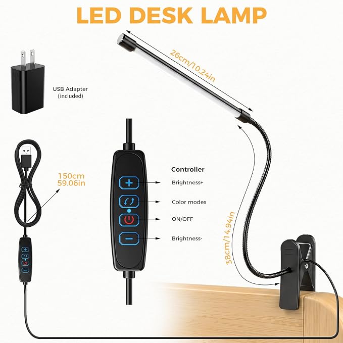 Clip on Reading Light for Books in Bed: Adjustable Dimmable Gooseneck Eye - Image 3